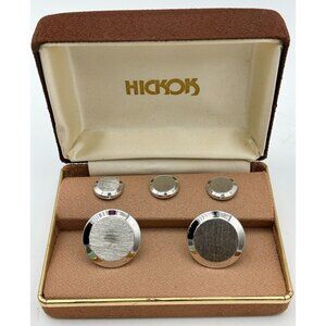 1970s Hickok Tuxedo Cuff Links and Shirt Stud Set-SilverTone Engravable-NOS MCM